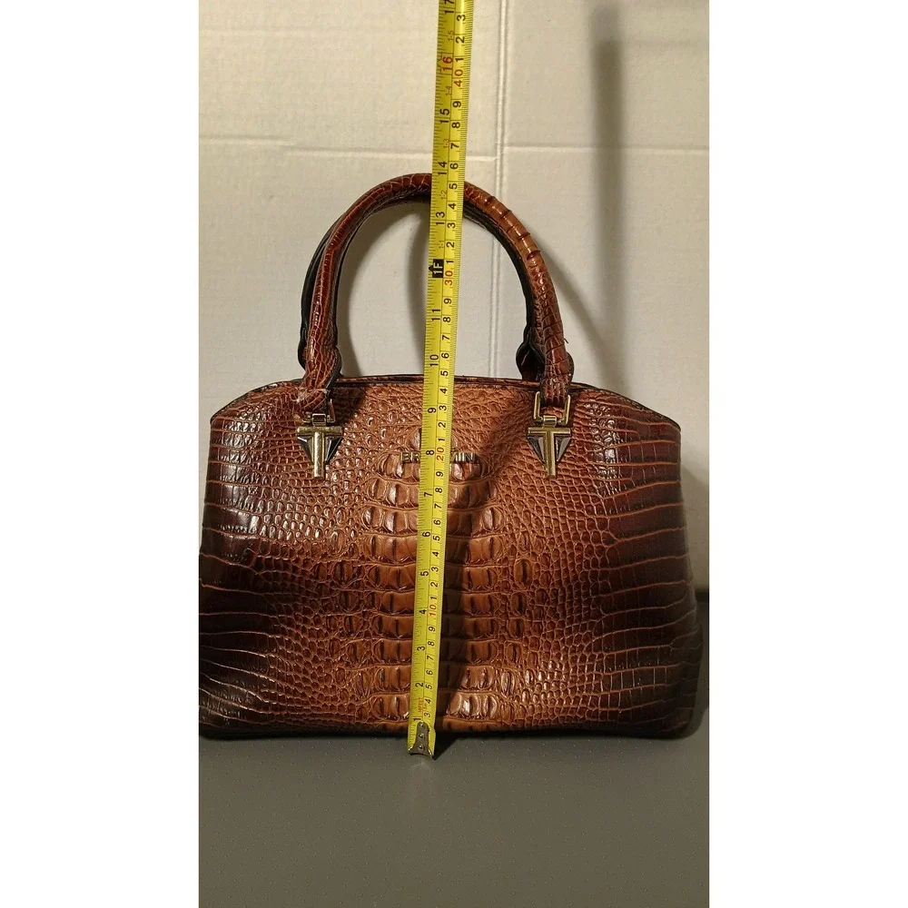Brahmin Satchel Women Medium Cognac Croc Embossed Leather Gold Hardware